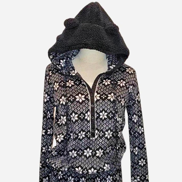 Kensie Black and White Hooded Pajama Onesie - Picture 2 of 8